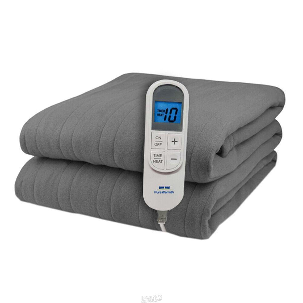 Pure Warmth Solid Flannel Electric Heated Warming 50x60 Throw Blanket Grey