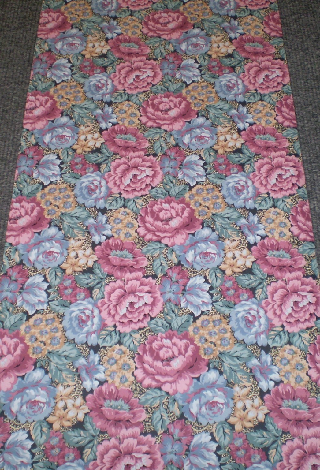 Vintage Large Pink, Blue & Orange Floral on Dark Green with Lace 04404 gallery