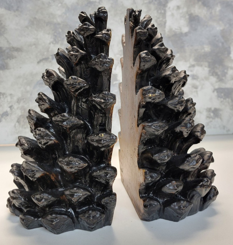 2 Bookends Creative Co-Op Pinecone Shape Heavy Resin Bronze Finish Nature Forest gallery