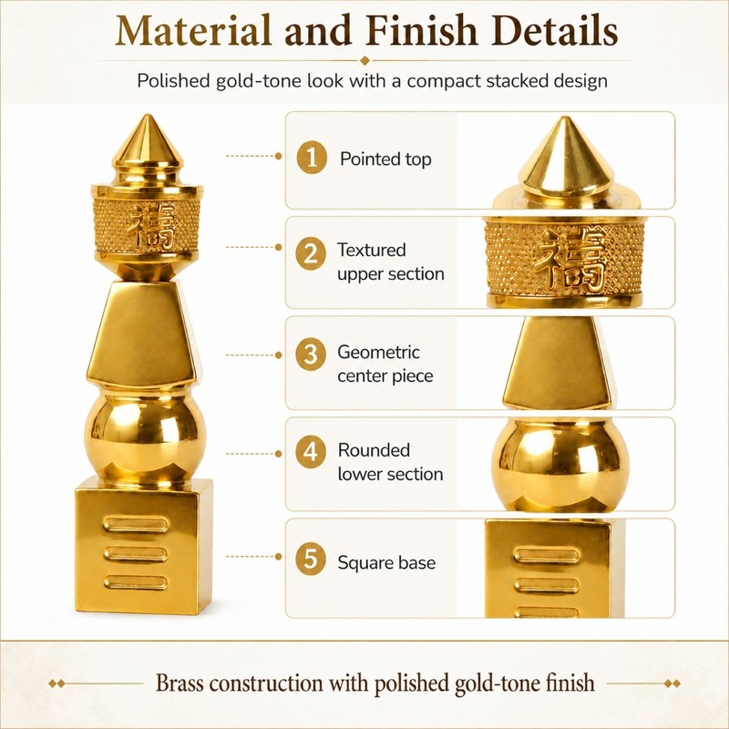 Five Element Pagoda Statue 6 Inch Brass Tabletop Feng Shui Gold Decor Figurine gallery