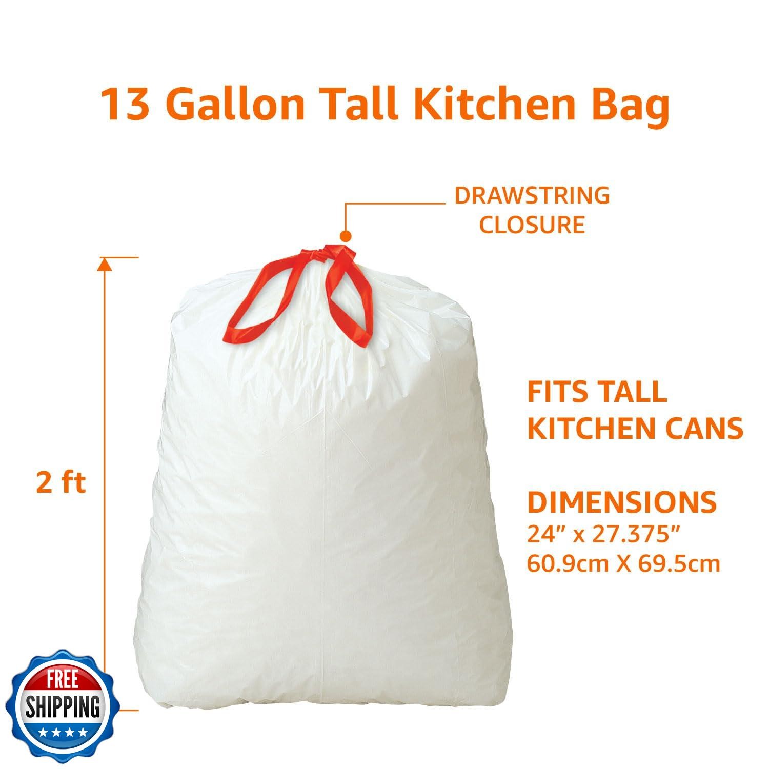 Amazon Basics 13 Gallon Tall Kitchen Drawstring Trash Bags, Clean Fresh Scent gallery