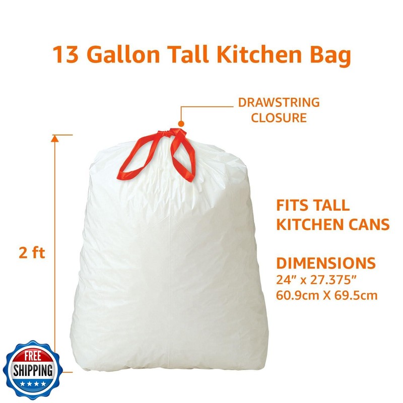 Amazon Basics 13 Gallon Tall Kitchen Drawstring Trash Bags, Clean Fresh Scent gallery