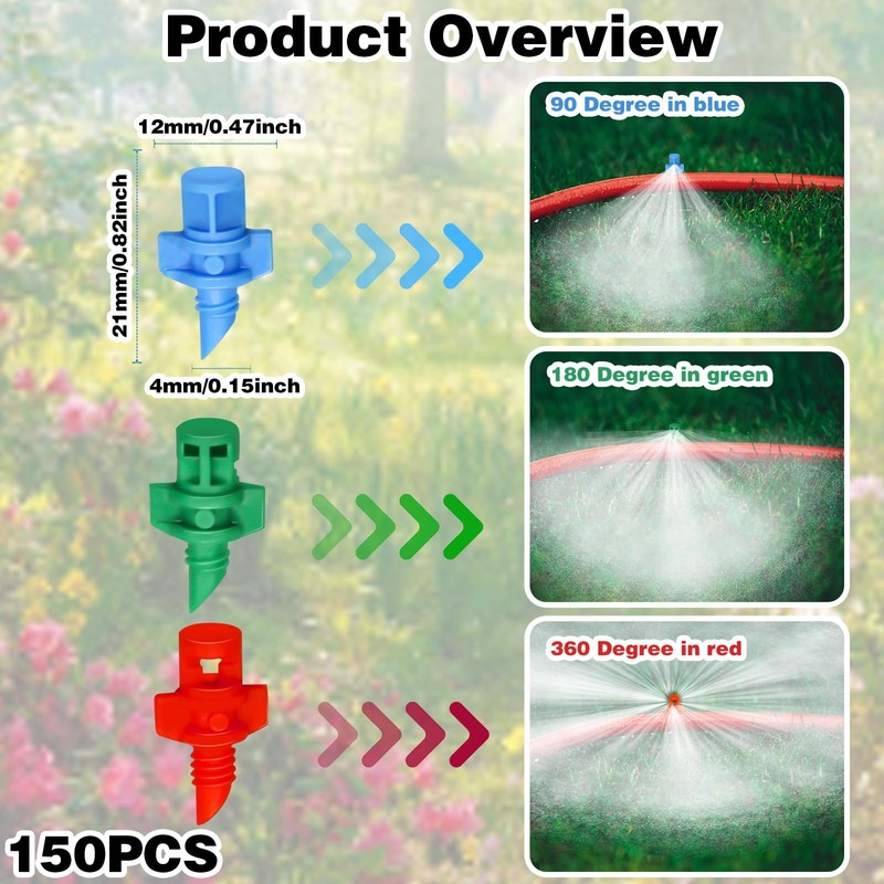 150Pcs Drip Irrigation Emitters, Micro Sprinkler Heads Misting Blue/green/red gallery