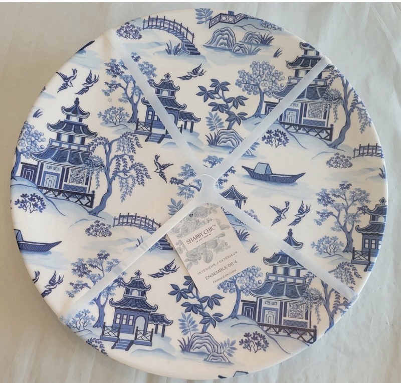 Shabby Chic Blue Willow 4ct Dinner & 4ct Appetizer Plates Asian Pagoda Melamine gallery