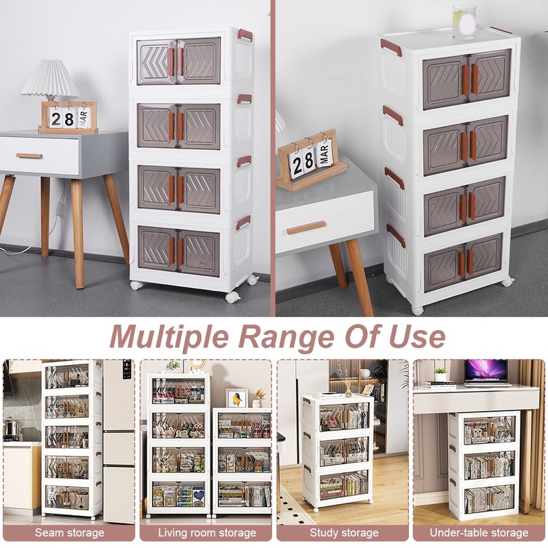 4 Tier Stackable Storage Bins with Lids Doors Wheels Storage Drawer (Clear) gallery