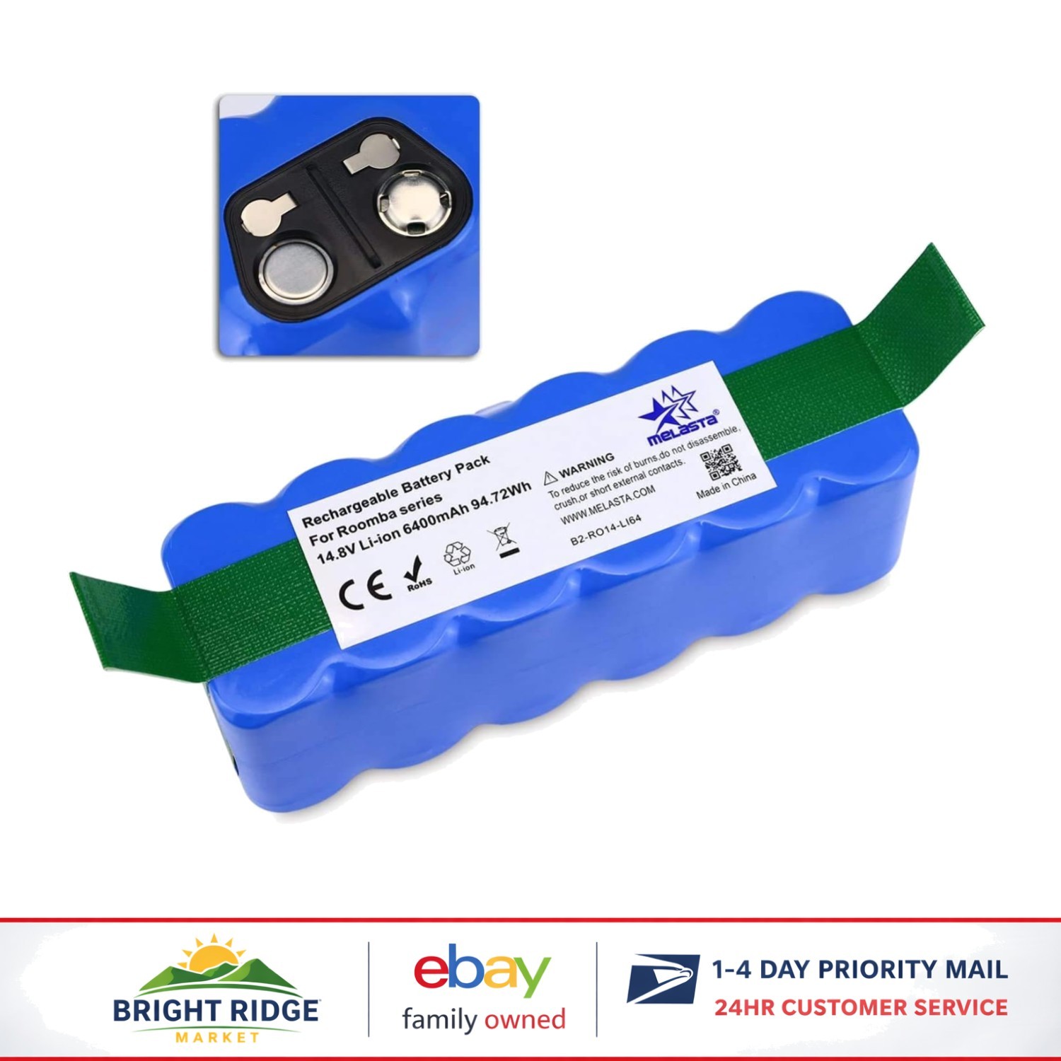6400mAh Lithium Ion Replacement Battery for Vacuum Cleaners, 14.8V Power gallery