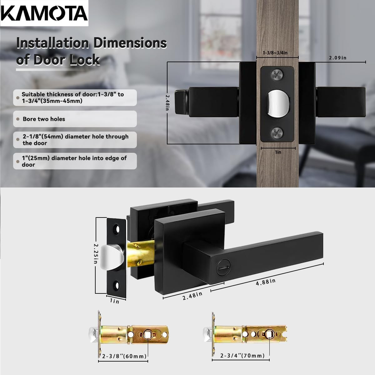 Privacy Door Levers, 8 Pack Matte Black Door Handles Bed and Bath Door Locks Int gallery