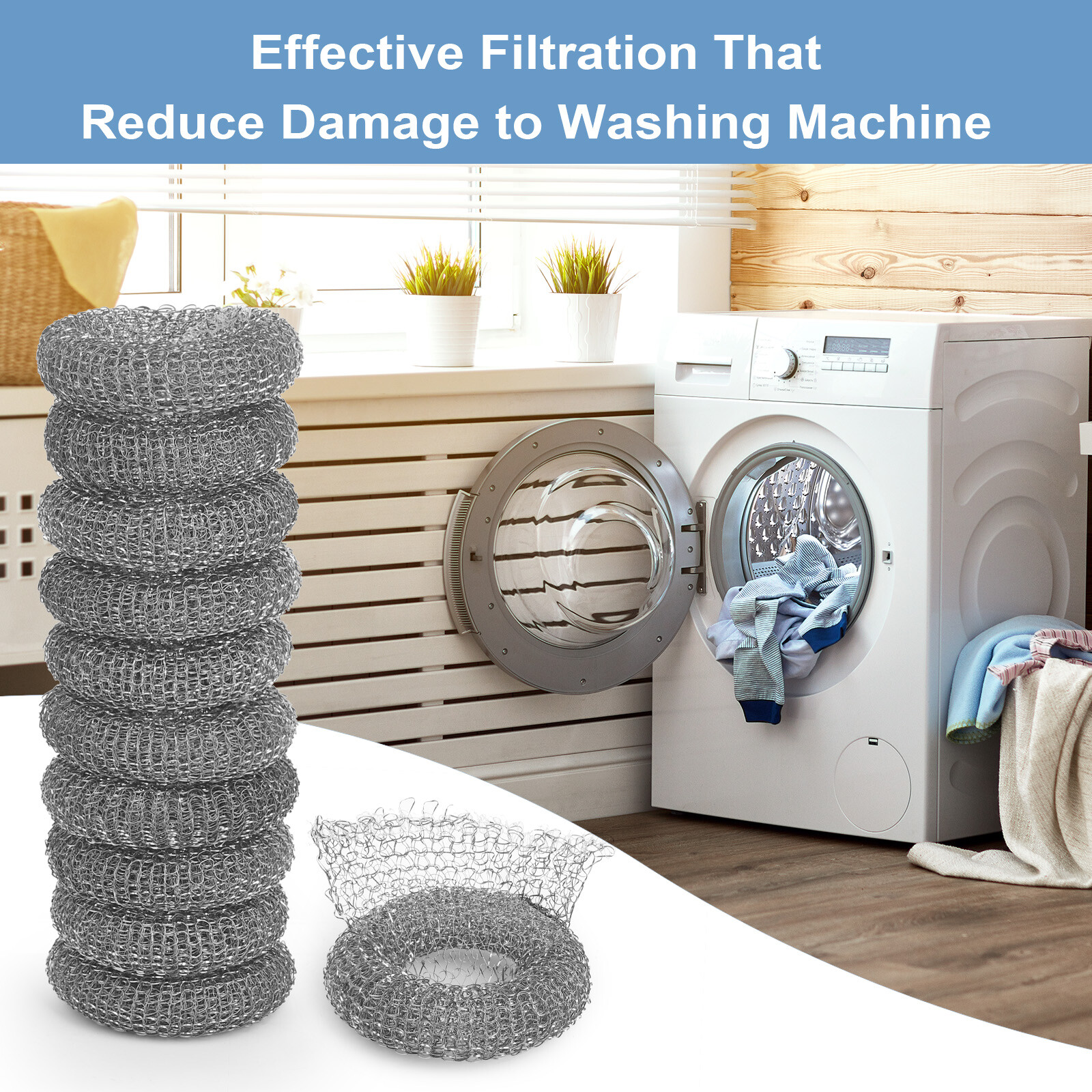 50Pcs Washing Machine Lint Drain Filter Screen Traps Snare Steel Wire Mesh Ties gallery