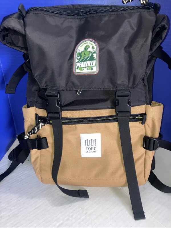 Topo Designs Hiking Backpack Black Brown Canvas Padded Straps External Pockets 3