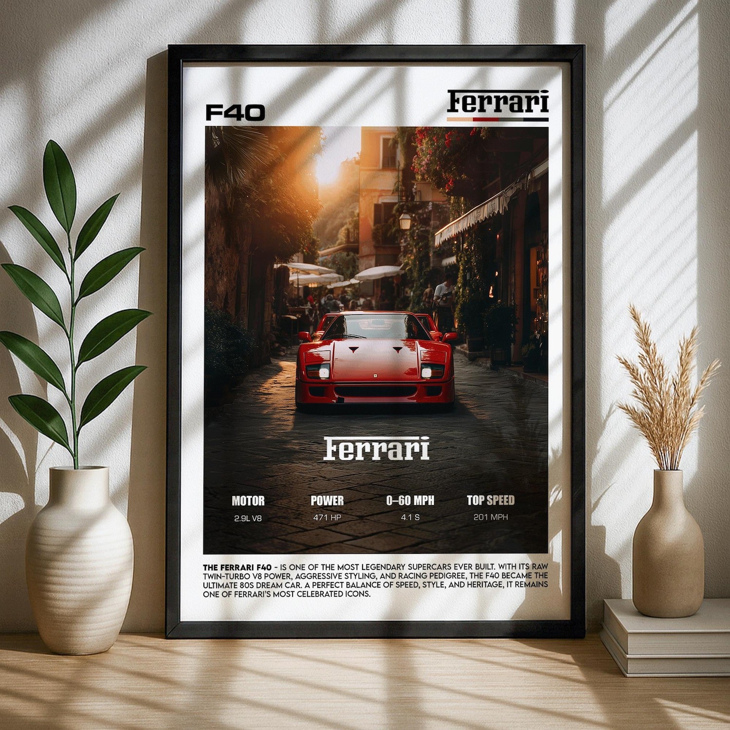 Ferrari F40 Poster Classic Supercar Wall Art 80s Dream Car Decor Print gallery