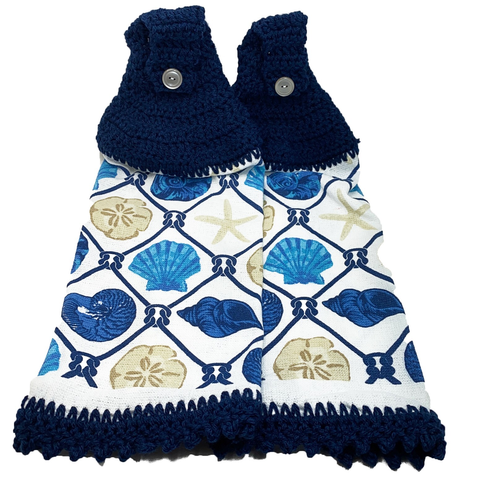 Coastal Seashell Starfish Hanging Kitchen Towel Set Crochet Top Beach Salt LIfe gallery