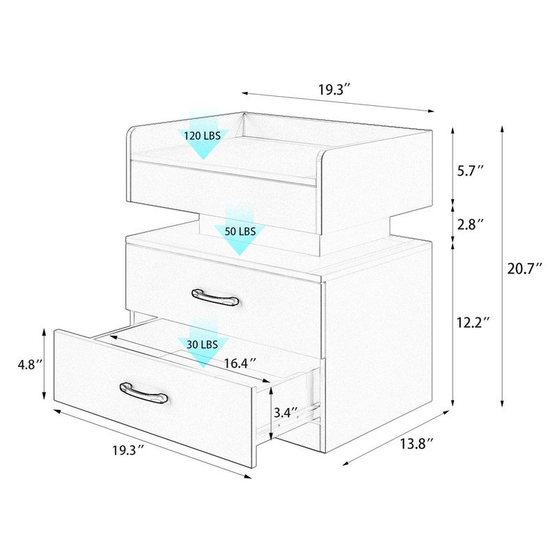 LED Nightstand with Adjustable Strip Light 2 Drawers Storage Bedside Side Table gallery