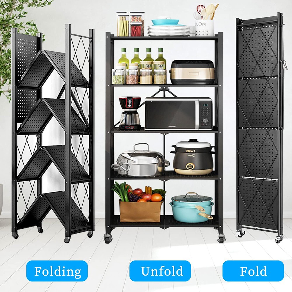 2PCS 5-Tier Heavy-Duty Storage Rack – Foldable Shelving Wheels Kitchen & Garage gallery