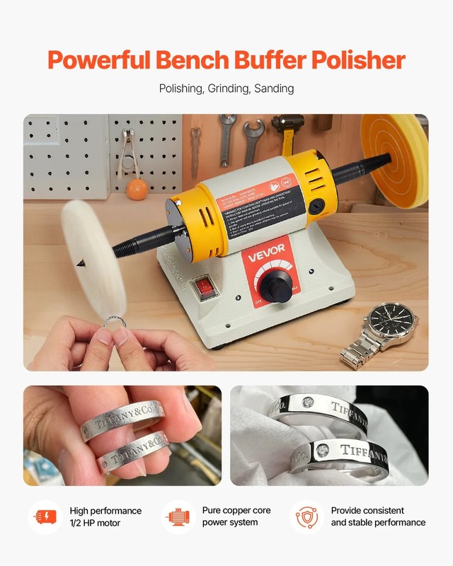 Bench Buffer Polisher 1/2HP Variable Speed 0-8000RPM Jewelry Metal Finishing Kit gallery