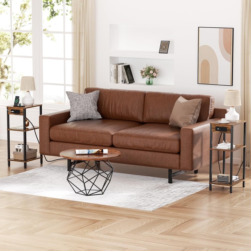 Side Table with Charging Station Narrow End Table Storage Bedside Nightstand gallery
