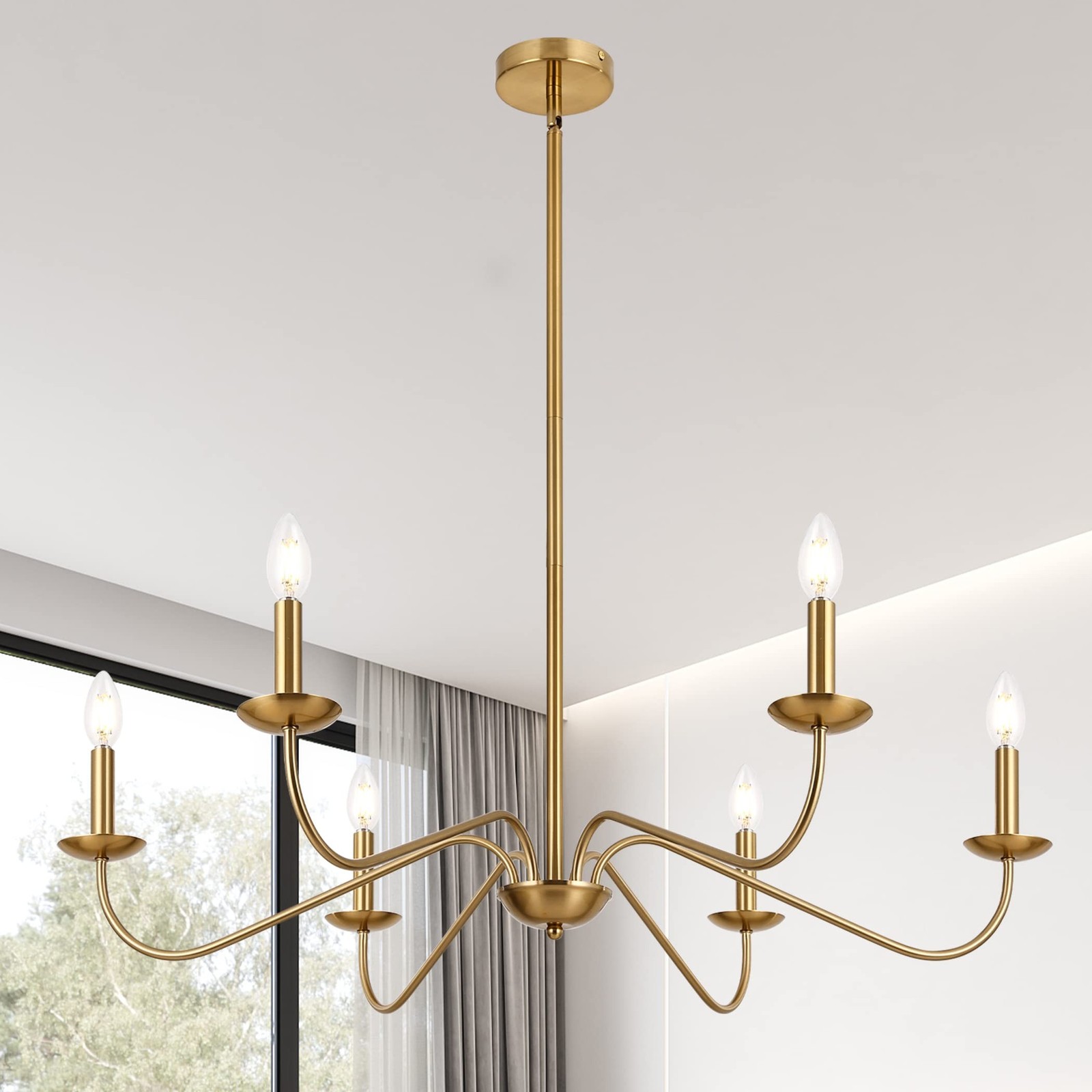 Jonsi Modern Gold Chandelier for Dining Room,35 Inch Brushed Brass Chandelier... gallery