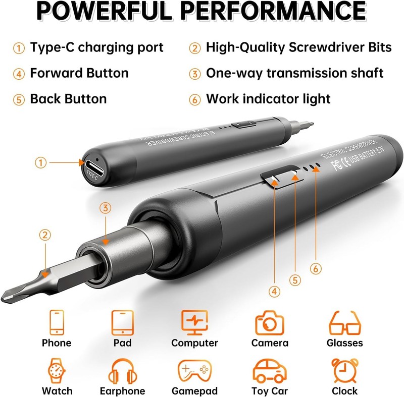 Electric Screwdriver Set, Precision Magnetic Drill Bit, Grey gallery