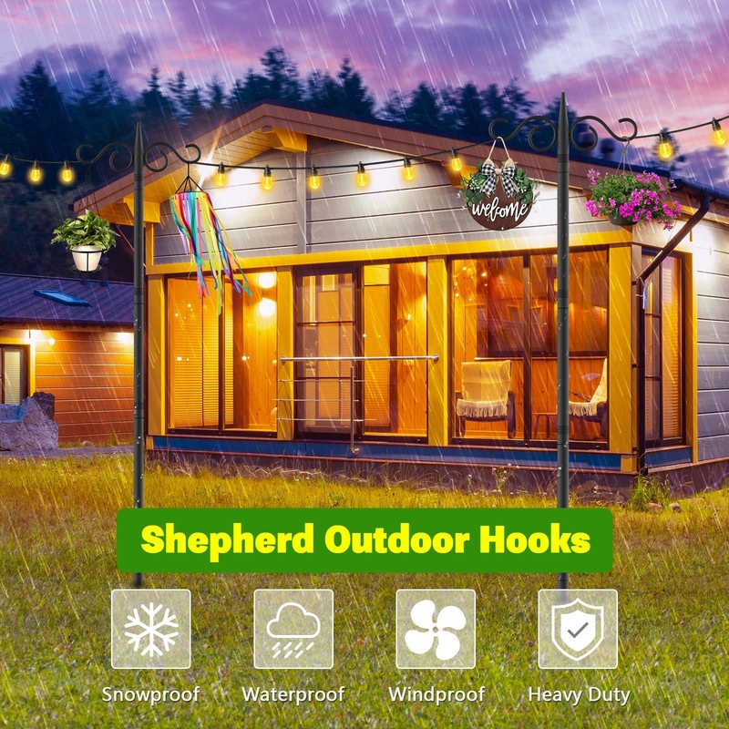 Double Shepherds Hooks for Outdoor,2 Pack 110 Inch Bird Feeder Pole with 5 Pr... gallery