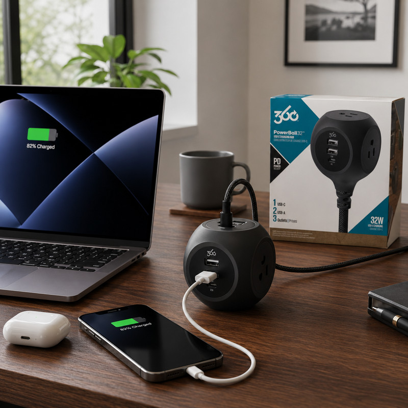 360 Electrical PowerBall32 32W Power Strip with 3 AC Outlets + 1 USB-C + 2 USB-A gallery