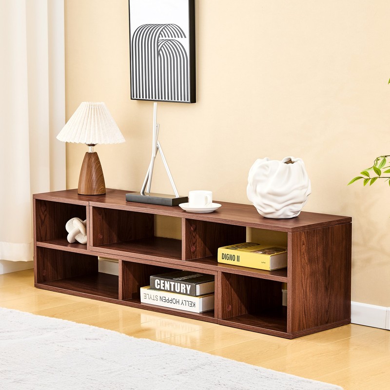 Modular TV Stand Media Console, Dark Walnut Engineered Wood, Adjustable gallery