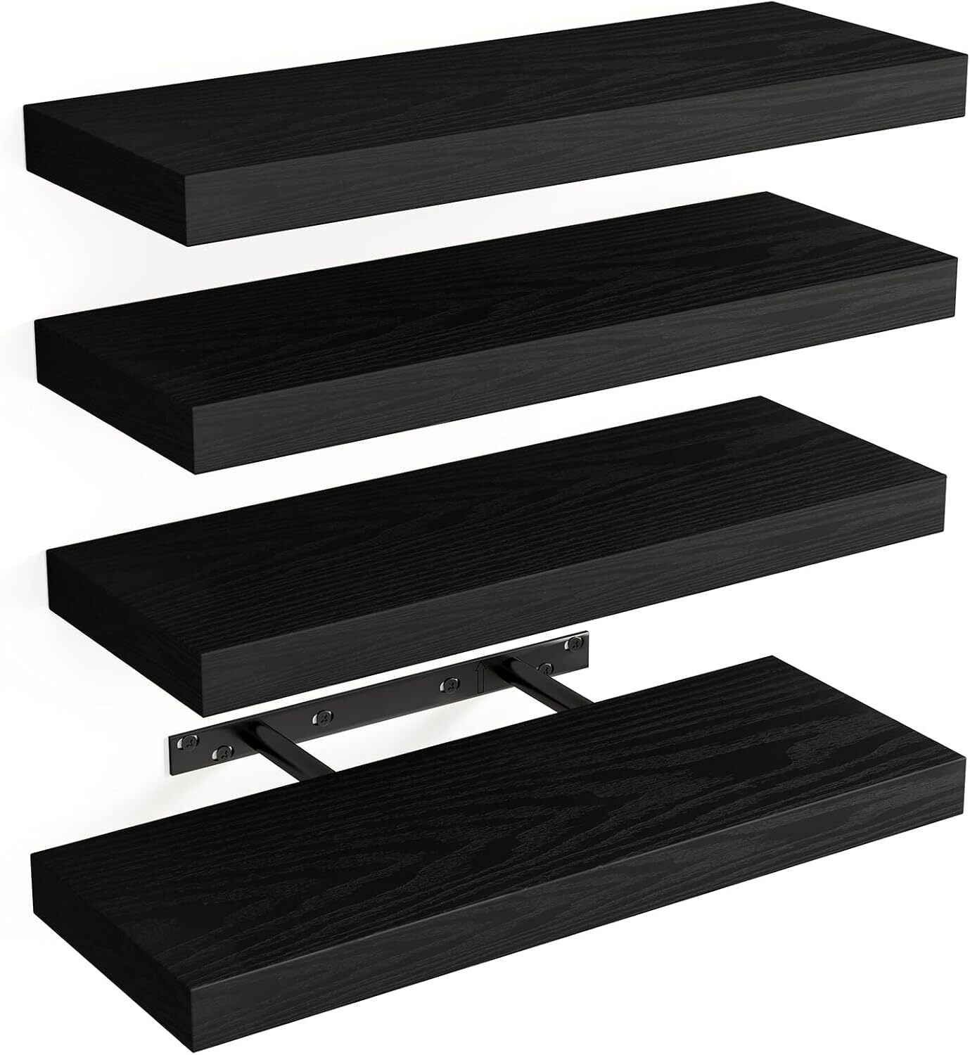 4 Repisas Flotantes De Pared Negro Estantes Para Cuarto Baño Sala Cocina NEW US gallery