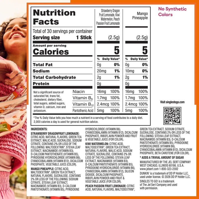 Dunkin’ Zero Sugar Refreshers Powdered Drink Mix Packets, 30 Ct Variety Pack, 3 gallery