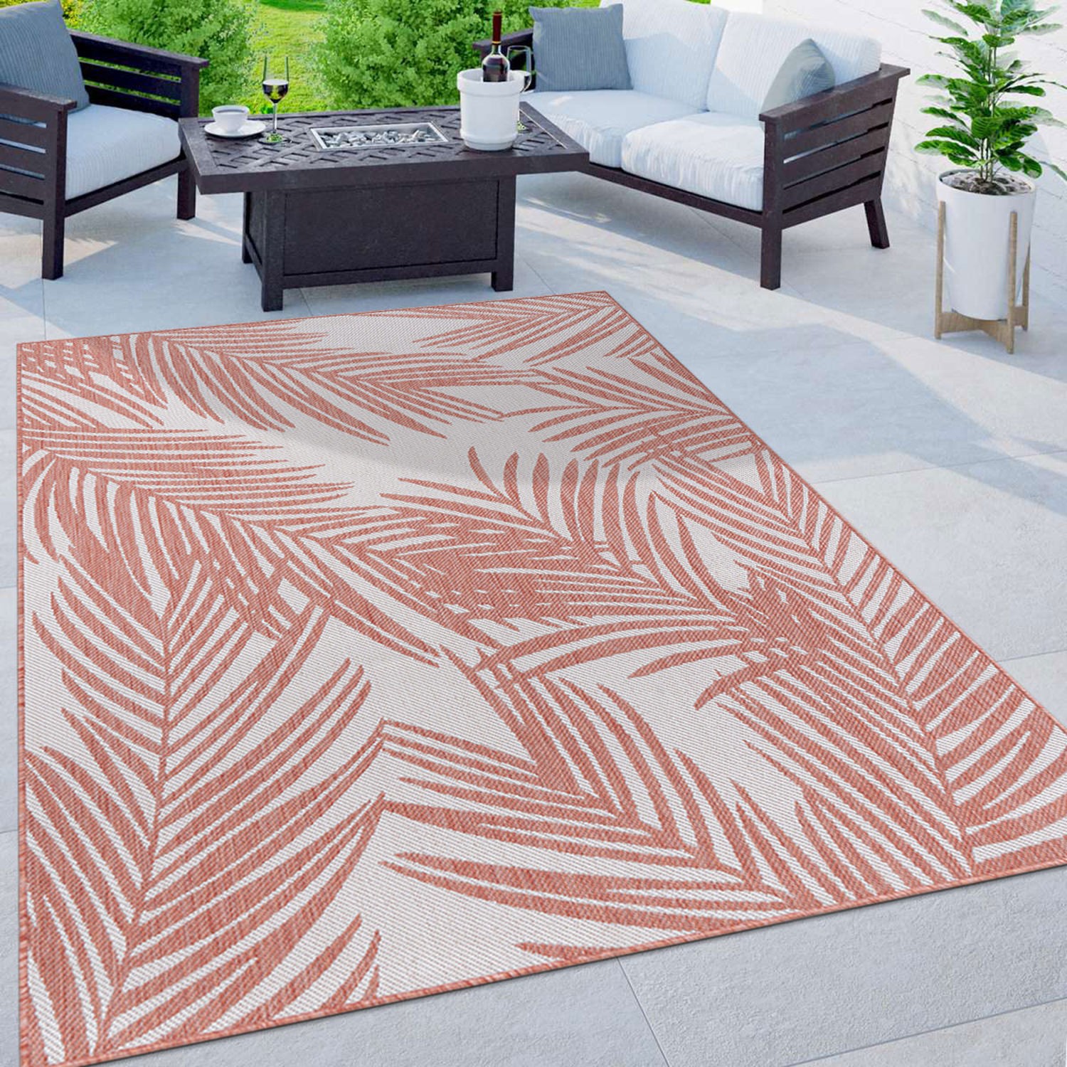 Rugshop Indoor Outdoor Carpet Distressed Leaves Textured Outdoor Rugs for Patio gallery