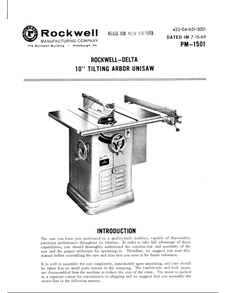 Delta Rockwell - 10" Tilting Arbor Saw (Unisaw) Instructions gallery