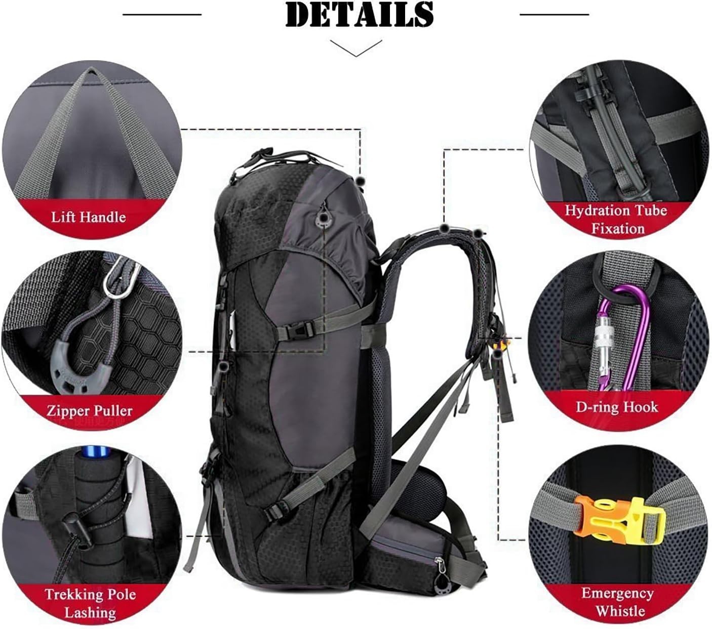 Durable 60L Camping Backpack - Water-Resistant with Multiple Utility Pockets 5