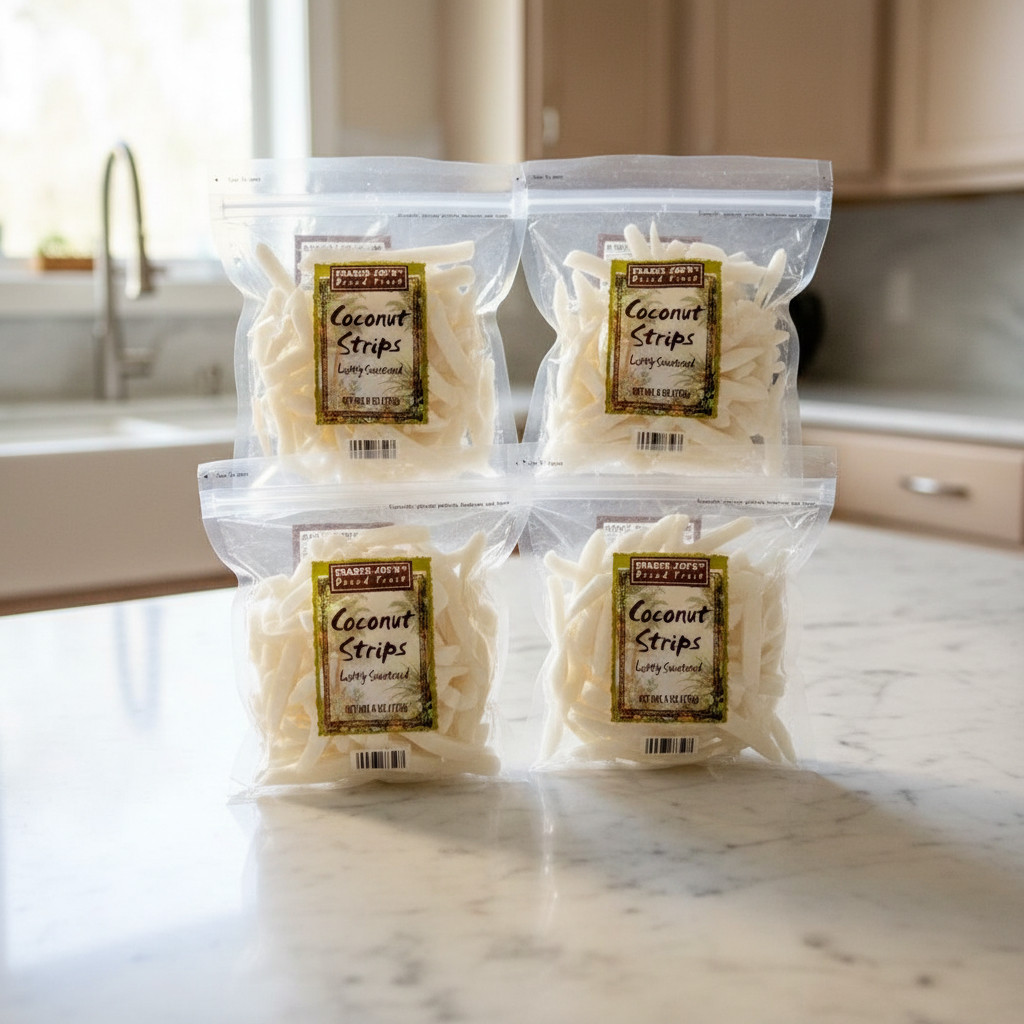 4 Packs Trader Joe's Dried Fruit Coconut Strips Lightly Sweetened 6 oz Each Pack gallery