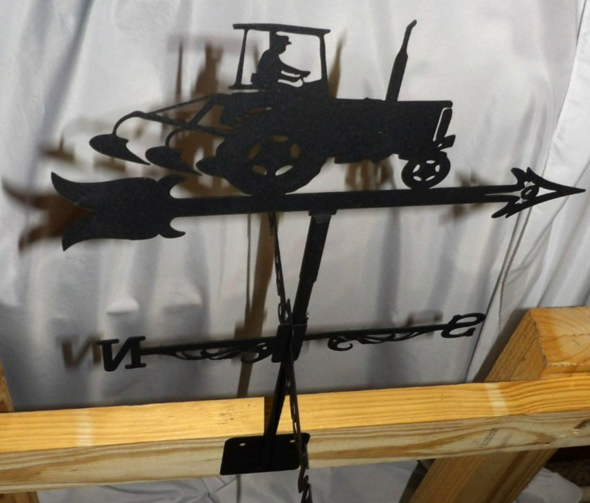 BLACK Metal WEATHERVANE Tractor PLOW Roof Mount YARD ART Measure 11"x11"x22 NEW gallery