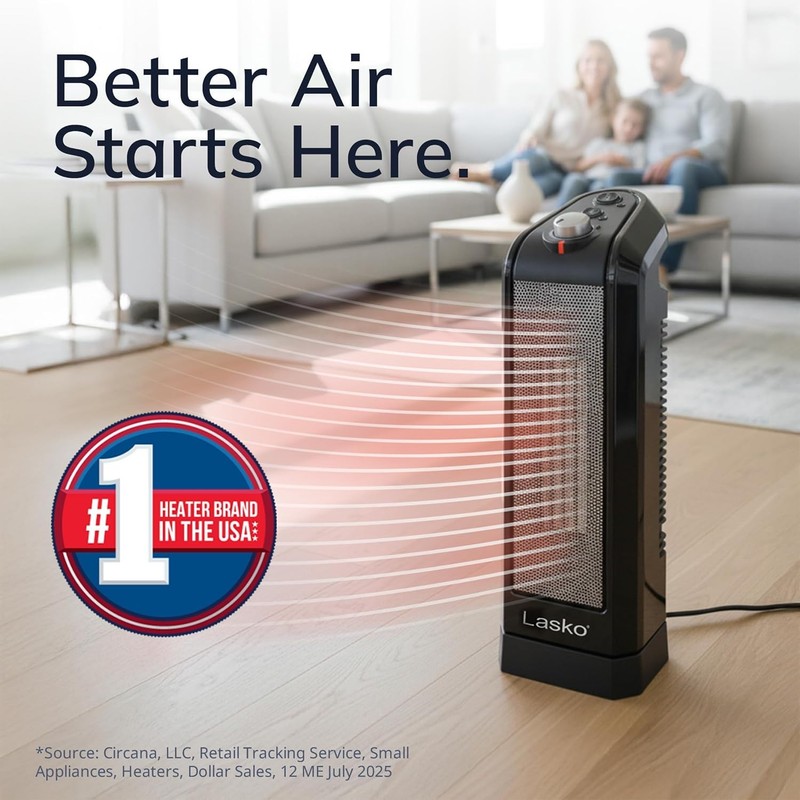 Oscillating Ceramic Tower Space Heater Overheat Protection 2 Speeds 15.7" 1500W gallery