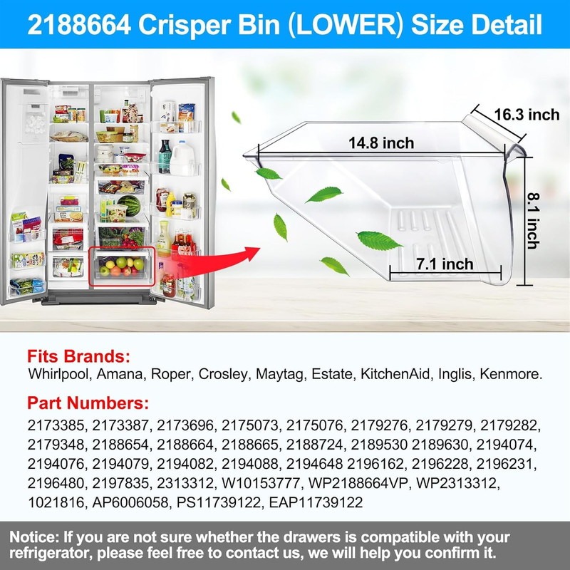 2 Pack Fridge Crisper Drawer Replacement for Whirlpool & Kenmore Refrigerators gallery