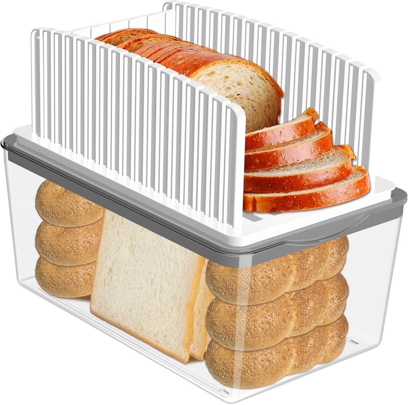 Effortless Bread Slicing: Adjustable Width Slicer with Crumb Tray & Storage Box gallery