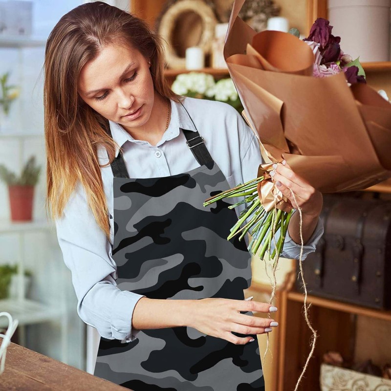 Camouflage Pattern Black and Gray Bib Apron with Adjustable Neck for Men Wome... gallery