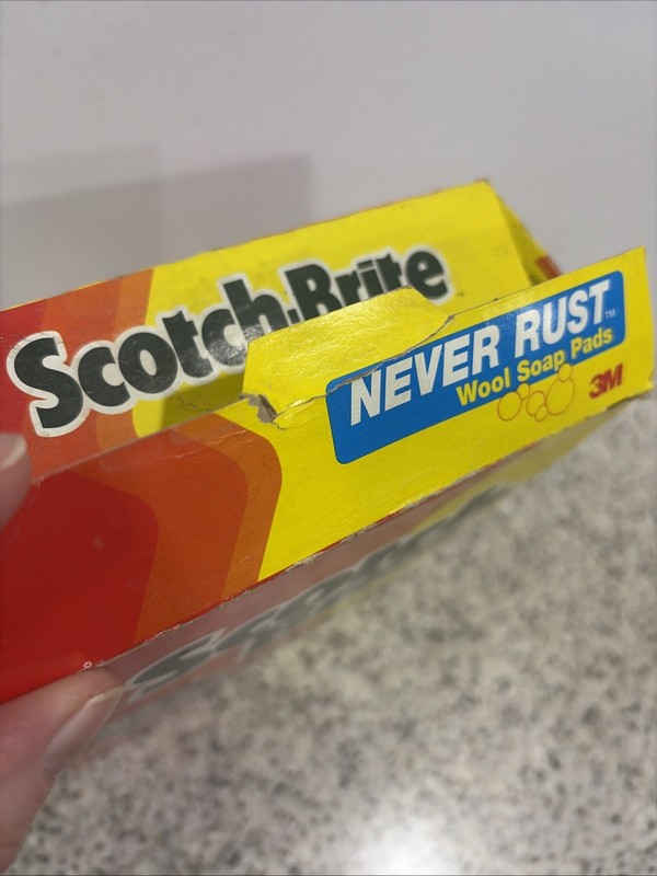 Vintage 3M Scotch-Brite Never Rust Wool Soap Pads 1993 Box of 14 soap pads gallery