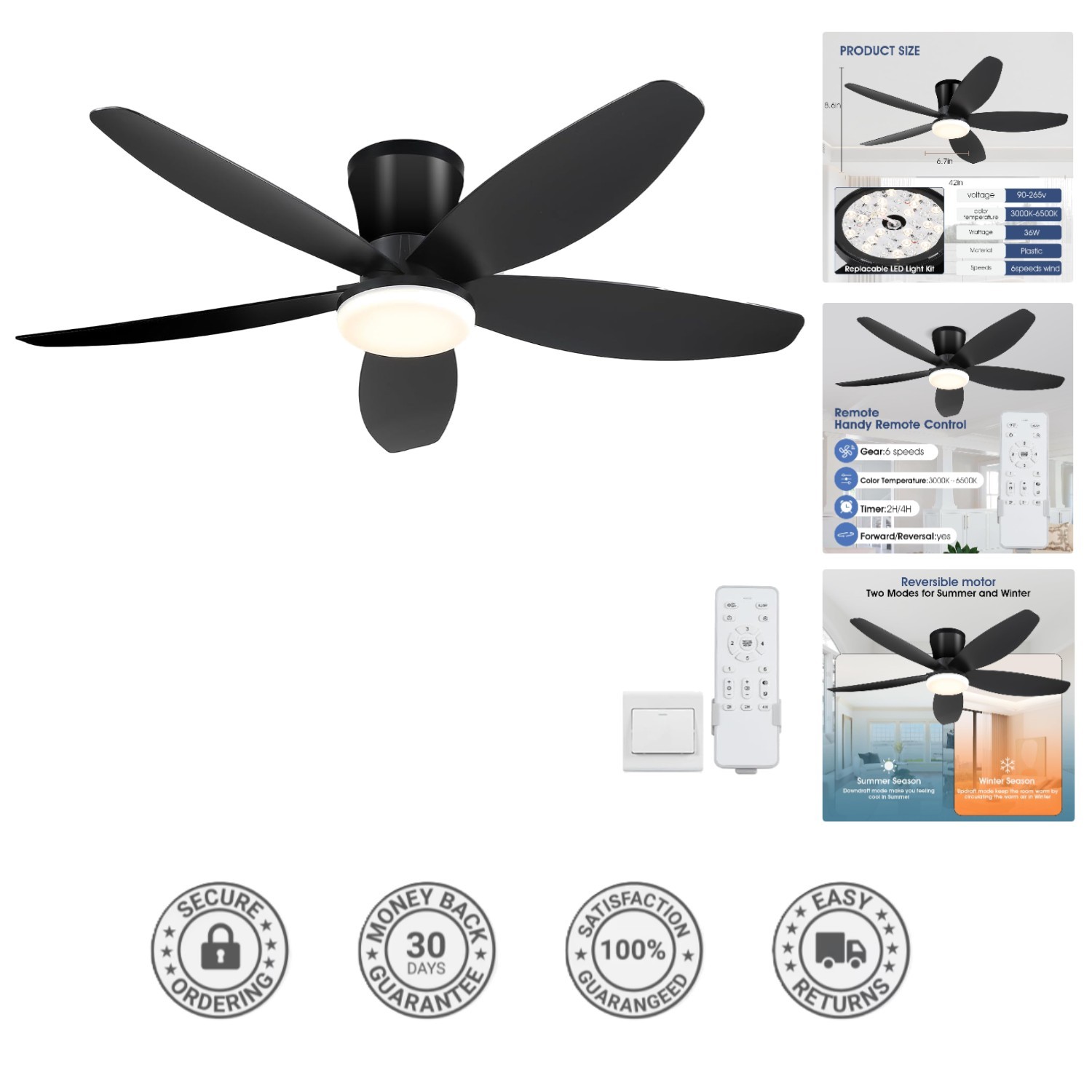 Low Profile 42" Ceiling Fan with Remote & Reversible DC Motor for Comfort gallery