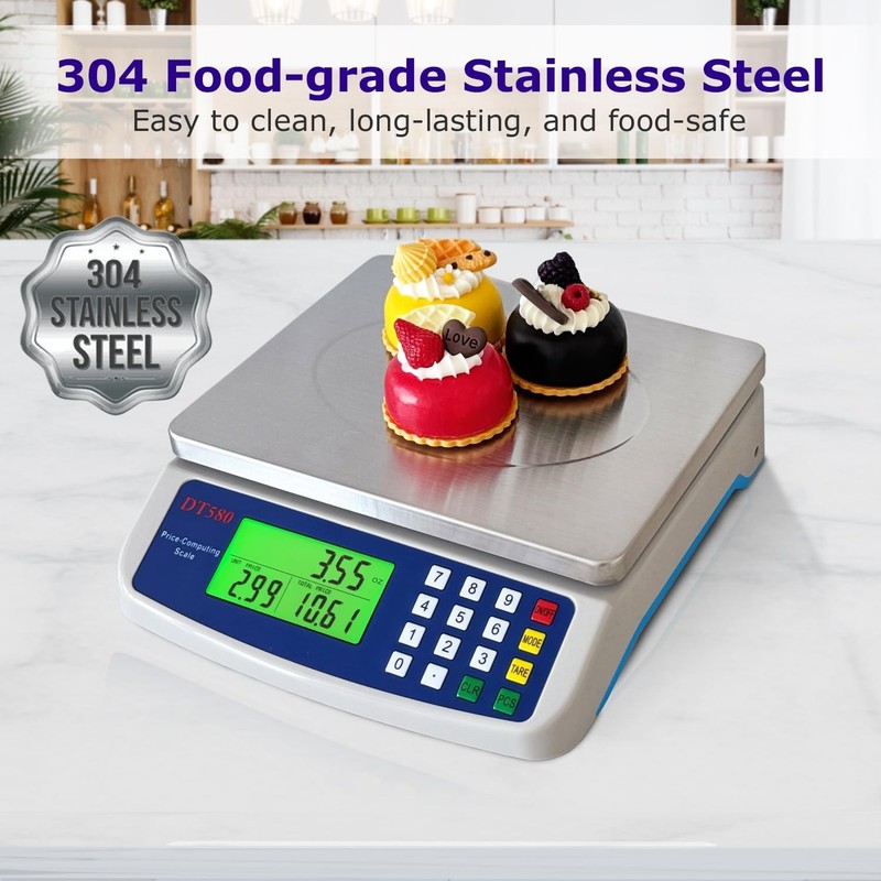 Large Digital Kitchen Scale 40kg/88lb Stainless Steel Price Computing Scale C... gallery