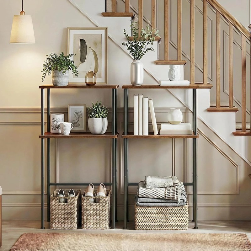 Rustic Brown and Black Console Table - 15.7" Hallway & Sofa Table with Storage gallery