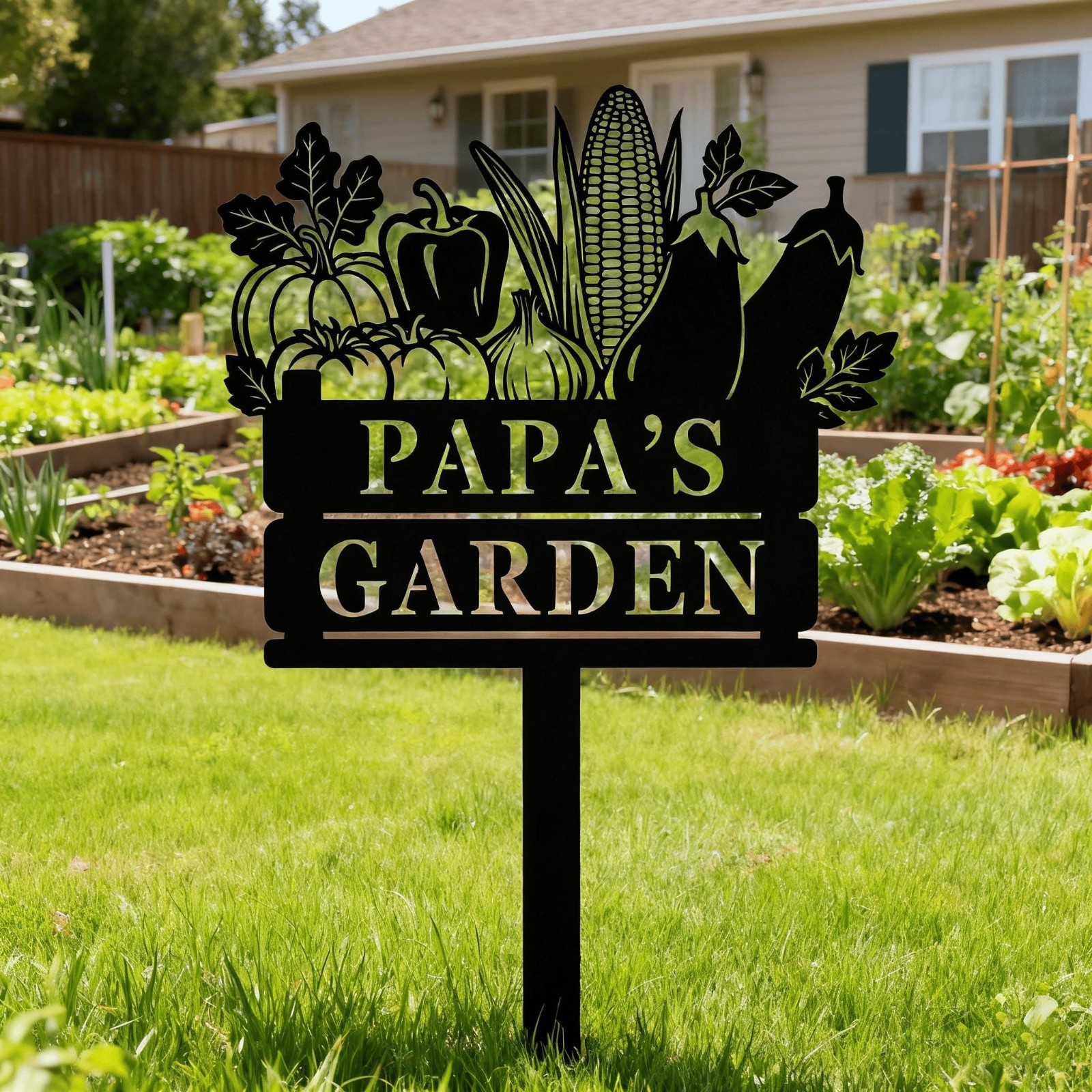 Custom Vegetables Garden Sign with Stake, Personalized Metal Name Sign gallery