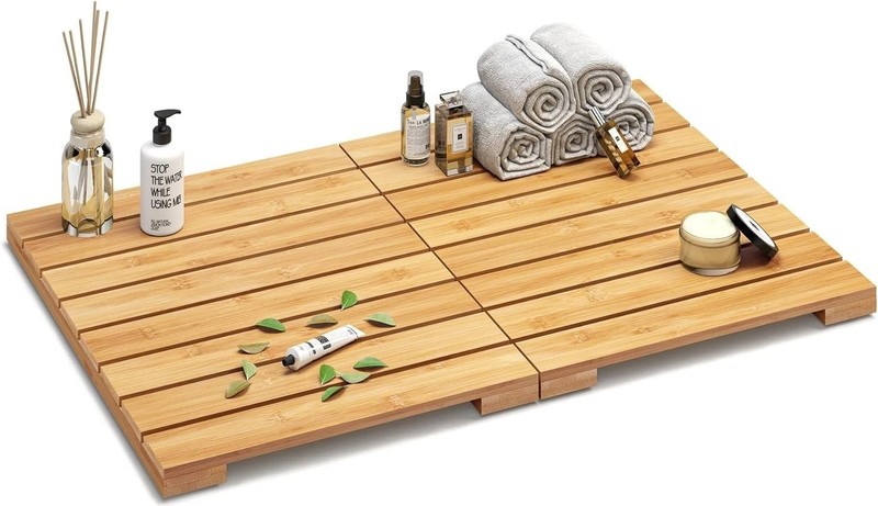 Space-Saving Foldable Bamboo Shower Mat - Heavy Duty & Maximum Safety Features gallery