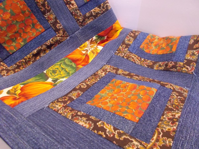 Rustic Denim Table Runner Fall Thanksgiving Vegetables Centerpiece 59"L x 20”W gallery