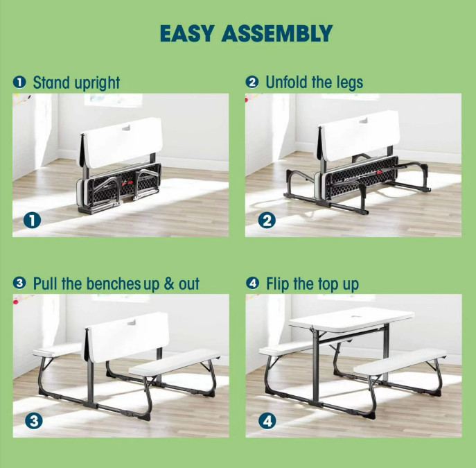 Folding Kid's Picnic Activity Table for Four children, Ages 3-8, White gallery