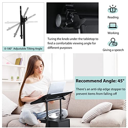 Mobile Laptop Podium, Height Adjustable Sit to Stand Desk with 1 Pack Black gallery