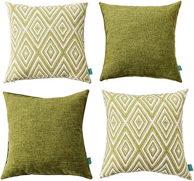 HPUK Decorative Throw Pillow Covers Set of 4 Geometric Design Linen 8"x18" Green gallery