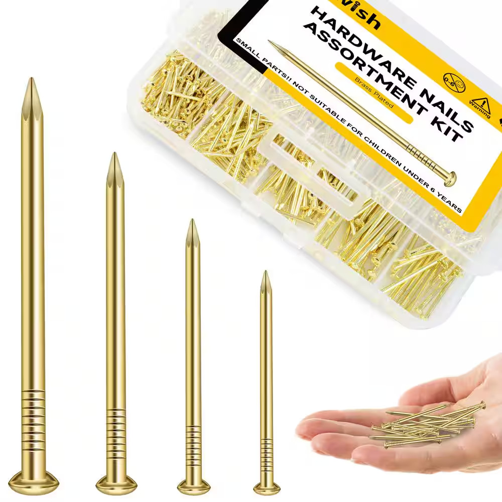 1 In. X 18-Brassplated Steel round Head Nails 600-Piece Assortmentkit Includes 0 gallery