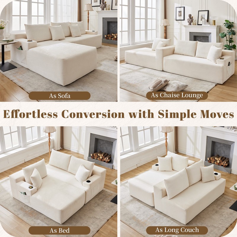 107" Modular Cloud Couch Sectional with Left Chaise, L-Shaped Boneless Sofa gallery