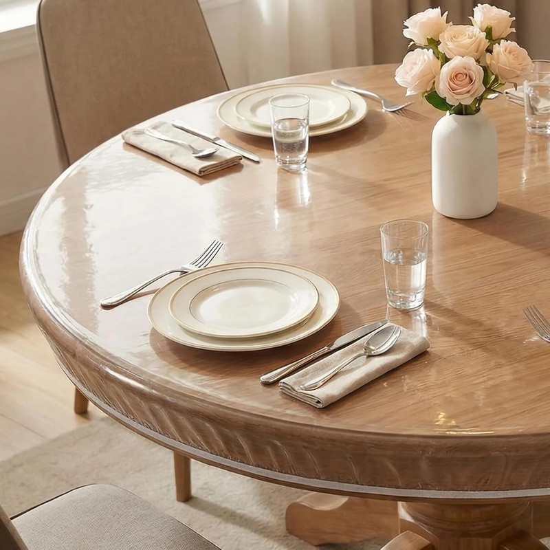 Aormenzy Clear Round Plastic Table Cover - Round Fitted Vinyl Tablecloth 60 Inch gallery