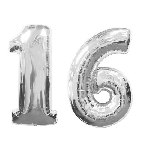 40" Large Sweet 16 Silver Number Balloons 16th Birthday Anniversary Foil Float gallery