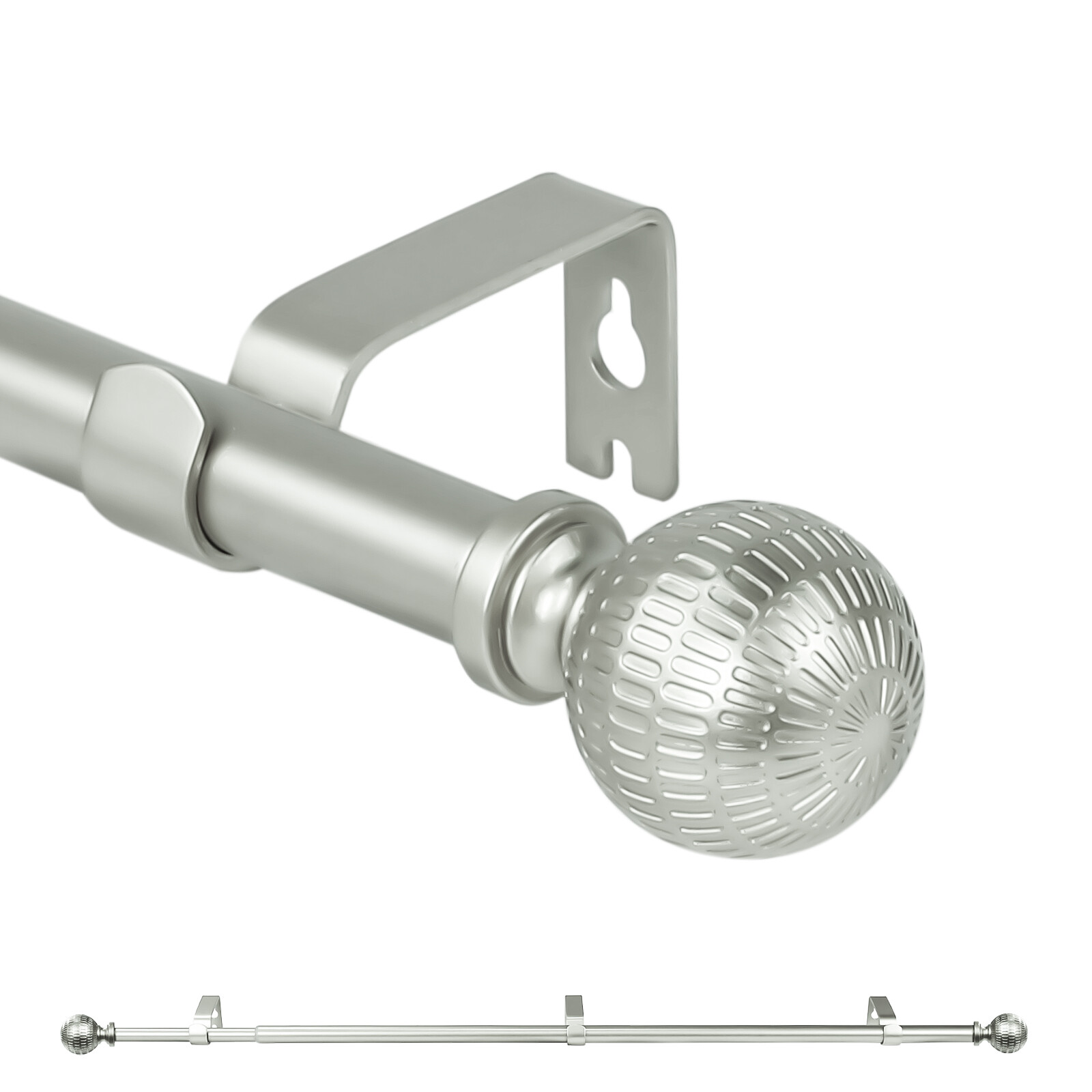 5/8" Single Telescoping Curtain Rod with Reticulated Ball Finials, 28"-120" gallery